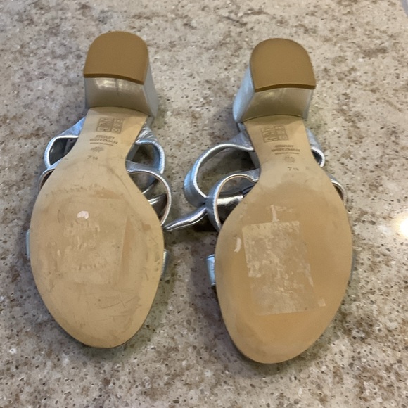 NWOT Stuart Weitzman Bandeau Block Silver Leather Slide Sandal Size 7.5 - Picture 5 of 6